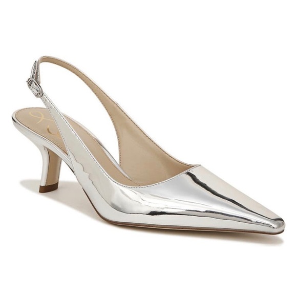 NWT Sam Edelman Bianka Slingback Silver Metallic Kitten Heel Pump Size 9 - Picture 1 of 14
